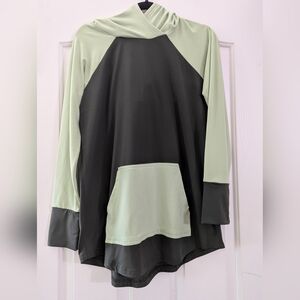 LuLaRoe Amber Sage and Black Raglan Hoodie Tunic